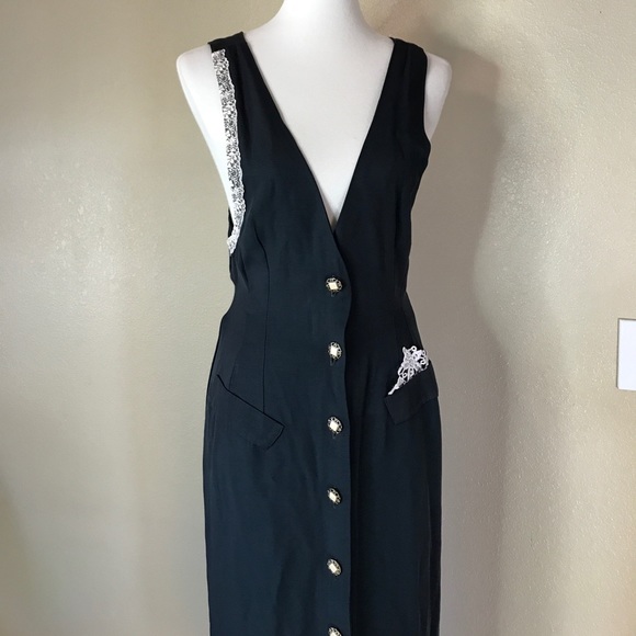 VINTAGE Blue Sleeveless Plunge Dress 12 - Picture 1 of 8